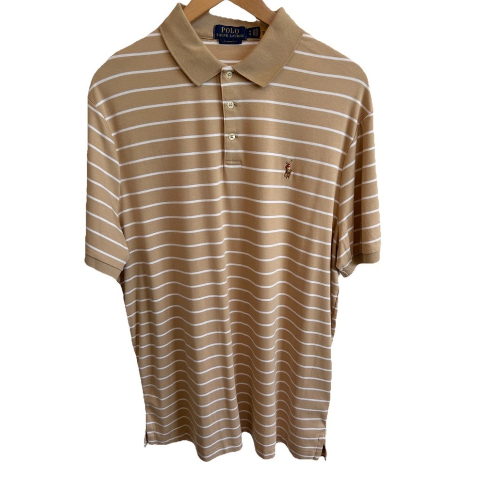 Polo Ralph Lauren Men's Stripe Polo Shirt Sand Dune/White Custom Fit Sz XL